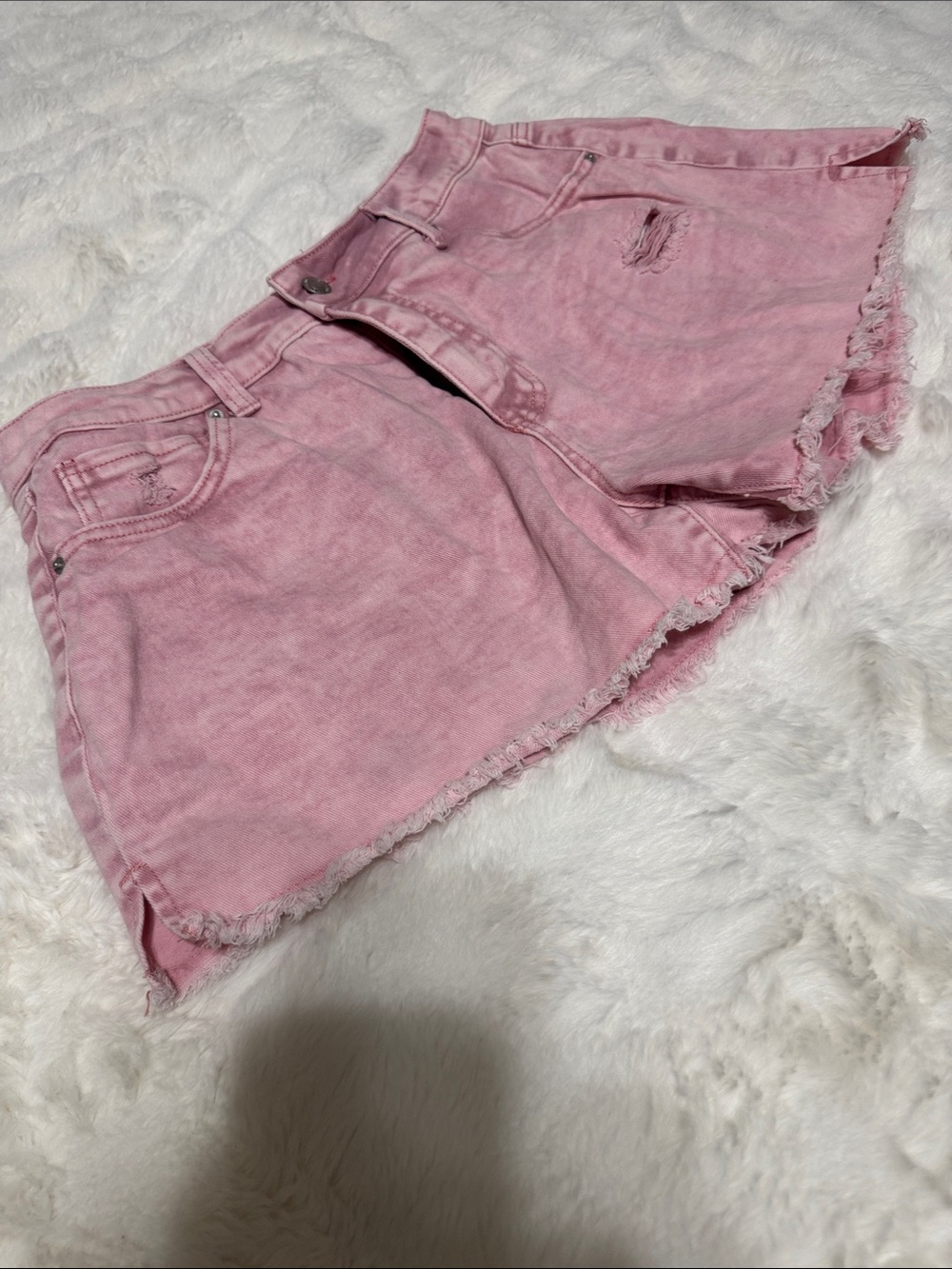 Time and Tru Pink Distressed Denim Shorts